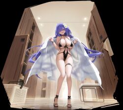  1girl absurdres ahoge ankle_strap artist_request azur_lane bare_shoulders basket black_choker black_footwear black_one-piece_swimsuit blanket blunt_bangs blush bracelet breasts casual_one-piece_swimsuit ceiling ceiling_light chain choker cleavage clothing_cutout collarbone feet fingernails floating_hair flower full_body gluteal_fold groin hair_flower hair_ornament hair_over_one_eye hallway halterneck hands_up head_tilt heart heart-shaped_pupils high_heels highleg highleg_swimsuit highres holding holding_towel huge_breasts indoors jewelry large_breasts legs locker long_hair looking_at_viewer looking_down low_twintails mogador_(azur_lane) mogador_(locker_room_lechery)_(azur_lane) mole mole_on_breast nail_polish navel necklace non-web_source official_alternate_costume official_art one-piece_swimsuit open_mouth parted_lips purple_eyes purple_hair sandals see-through sideboob skindentation smile solo standing strappy_heels swimsuit symbol-shaped_pupils thick_thighs thigh_gap thigh_strap thighs tile_floor tiles toeless_footwear toenails toes towel transparent_background twintails underboob very_long_hair white_flower white_towel wide_hips 