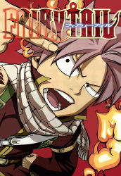 1boy fairy_tail fire hand_on_own_hip highres long_sleeves looking_at_viewer male_focus mashima_hiro natsu_dragneel official_art open_mouth pink_hair scarf solo teeth rating:Sensitive score:9 user:dmysta3000