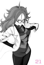  android_21 dragon_ball dragon_ball_fighterz dress glasses highres lab_coat mob_lee thighhighs  rating:Sensitive score:5 user:LEE69