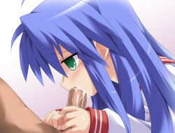 00s 1boy 1girl ahoge blue_hair blush censored clothed_female_nude_male cum cum_in_mouth empty_eyes fellatio from_side gradient_background green_eyes hetero izumi_konata katami_shinta loli long_hair long_sleeves lucky_star mole mole_under_eye mosaic_censoring nude oral penis profile red_sailor_collar sailor_collar school_uniform simple_background solo_focus upper_body wancho rating:Explicit score:142 user:ricd61har