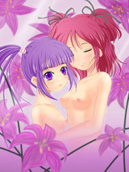  2girls artist_request bare_shoulders blush breasts cheria_barnes closed_eyes female_focus flower hug multiple_girls nipples nude pink_hair ponytail purple_eyes purple_hair side_ponytail sophie_(tales) source_request tales_of_(series) tales_of_graces yuri  rating:Explicit score:14 user:Destiny_Shinn_