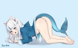  animal_ears anus bent_over blush bottomless cleft_of_venus fangs gawr_gura goki_buri hololive hololive_english loli open_mouth pussy tail virtual_youtuber white_hair  rating:Explicit score:139 user:HkLoliLove