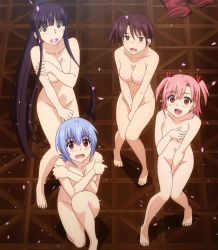 4girls akashi_yuuna barefoot between_legs black_hair blue_hair blush bow grabbing_another&#039;s_breast breast_hold breasts brown_eyes brown_hair censored_nipples cherry_blossoms cleavage clothes_on_floor collarbone convenient_censoring covering_privates covering_breasts covering_crotch embarrassed empty_eyes female_focus floor flower full_body grabbing grabbing_own_breast hair_bow hair_ribbon hair_ribbons hair_tie hand_between_legs hand_on_breast hand_on_own_chest happy height_difference high_ponytail highres hime_cut indoors izumi_ako jacket kneeling large_breasts light_blue_hair long_hair looking_up mahou_sensei_negima! matching_hair/eyes medium_breasts multiple_girls navel no_pupils nude ookouchi_akira open_mouth petals pink_eyes pink_hair plant ponytail ribbon sasaki_makie screencap short_hair short_twintails shy side_ponytail sidelocks sitting small_breasts smile standing surprised swept_bangs toes tongue twintails uq_holder! very_long_hair rating:Questionable score:85 user:cutemi2