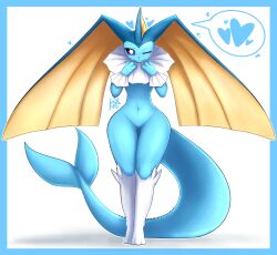  1girl bright_pupils creatures_(company) fins fish_tail forked_tail furry furry_female fusion game_freak gen_1_pokemon gen_4_pokemon heart knox_is_not_dead legs long_ears lopunny navel nintendo pokemon pokemon_(creature) purple_eyes standing tail vaporeon white_pupils wide_hips 
