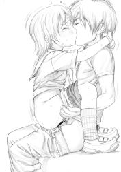  1boy 1girl age_difference blush censored child_on_child closed_eyes clothed_sex clothes_pull copyright_request flat_chest girl_on_top hetero highres hug kiss leg_warmers loli monochrome panties panties_around_leg pants pants_pull penis rustle sex shoes short_hair shota sketch sneakers socks straddling sweat tagme tears underwear upright_straddle vaginal  rating:Explicit score:381 user:shimpo