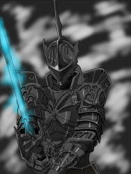  1boy armor aura demon&#039;s_souls fighting_stance from_software full_armor gackt-c helmet knight male_focus penetrator_(demon&#039;s_souls) solo sword weapon 