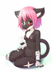  00s 1girl animal_ears animal_hands barefoot black_theme breasts feet female_focus full_body furry furry_female gradient_background ibara_no_ou kagerofu nipples nude solo tail toes white_background  rating:Explicit score:40 user:Wolf-and-Spice