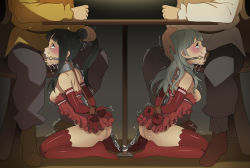  2boys 2girls absurdres ahegao arms_behind_back ass atelier_(series) atelier_totori bad_id bad_pixiv_id bare_shoulders bdsm black_hair blush bondage bound bound_wrists breasts captured chain chain_leash chair clothed_sex collar commission crying crying_with_eyes_open cum cum_in_mouth cum_in_nose cumdrip deepthroat defeat domination empty_eyes eudetenis feet fellatio forced full_body gag gagged game-over grabbing_another&#039;s_hair gradient_background grey_eyes grey_hair hand_on_another&#039;s_head head_out_of_frame hetero highres irrumatio kneeling leash lingerie long_hair male_pubic_hair metal_collar mimi_houllier_von_schwarzlang multiple_boys multiple_girls nipples no_panties oral penis ponytail prostitution pubic_hair rape red_legwear restrained ring_gag rope second-party_source side_ponytail simple_background sitting slave small_breasts spider_gag table tears thighhighs tongue tongue_out totooria_helmold trembling uncensored under_table underwear veins veiny_penis  rating:Explicit score:643 user:bleh12453