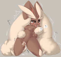  1girl black_sclera blush body_fur breasts brown_fur buck_teeth chipar colored_sclera completely_nude creatures_(company) cum cum_in_pussy disembodied_penis drooling erection full_body furry furry_female game_freak gen_4_pokemon grey_background half-closed_eyes hand_on_own_stomach hand_to_own_mouth hand_up heart japanese_text kneeling long_ears looking_at_viewer lopunny moaning nintendo nipples nude open_mouth penis pokemon pokemon_(creature) pussy rabbit_ears rabbit_girl rabbit_tail red_eyes saliva short_tail simple_background small_breasts solo_focus speech_bubble spoken_heart tail tears teeth thighs tongue tongue_out translation_request trembling two-tone_fur uncensored yellow_fur 