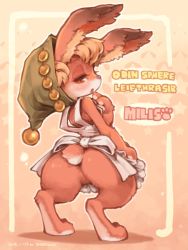  10s 1girl 2016 apron artist_name ass rabbit character_name copyright_name dated english_text engrish_text full_body furry furry_female hat myris naked_apron odin_sphere outline pooka_(odin_sphere) ranguage red_eyes shigatake solo tail 