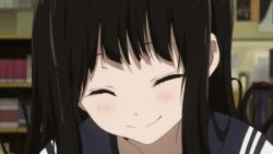  10s 1girl animated animated_gif black_hair chitanda_eru hyouka smile  rating:Sensitive score:17 user:nothingiswrong