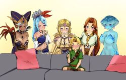 1boy 5girls age_difference blonde_hair blue_eyes blue_hair boots breasts cia_(hyrule_warriors) closed_eyes couch cremia cushion dark-skinned_female dark_skin harem height_difference hyrule_warriors imminent_rape lana_(hyrule_warriors) large_breasts leaning_forward legs link malon monster_girl multiple_girls naughty_face nervous nintendo orange_hair parody piper_perri_surrounded_(meme) pointy_ears princess_ruto princess_zelda purple_eyes red_eyes shota size_difference sky-freedom the_legend_of_zelda the_legend_of_zelda:_majora&#039;s_mask the_legend_of_zelda:_ocarina_of_time third-party_edit v white_hair young_link  rating:Sensitive score:115 user:kirbysuperstar