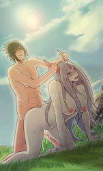  1boy 1girl absurdres all_fours artist_request breasts cheating_(relationship) cum cum_in_pussy cumdrip doggystyle hetero highres horn_grab horns large_breasts long_hair naruto naruto_(series) nipples nude ootsutsuki_kaguya outdoors rolling_eyes sex sex_from_behind silver_hair sweat tagme thighs uchiha_sasuke vaginal very_long_hair white_eyes  rating:Explicit score:103 user:TheAntichrist