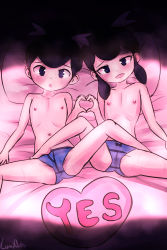  1boy 1girl :o artist_name bisexual_male black_hair blush bow bow_panties briefs brother_and_sister bulge child_on_child creatures_(company) eyelashes feet flat_chest from_above game_freak gym_leader hair_bun hair_ribbon head_on_pillow heart heart-shaped_pillow heart_hands heart_hands_duo incest liza_(pokemon) loli looking_at_viewer lumineko lying male_underwear navel nintendo nipples on_back open_mouth panties pillow pokemon pokemon_oras pussy_juice_stain ribbon shota siblings sidelocks smile spread_legs stomach submissive_couple sweat take_your_pick tate_(pokemon) thighs topless topless_male twins underwear yes-no_pillow  rating:Questionable score:169 user:ImWastingMyLife