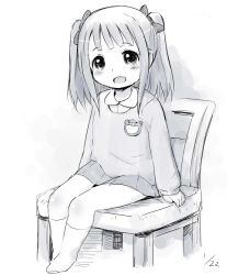 1girl bow chair child eyebrows eyelashes hair_bow hair_ornament kindergarten_uniform long_hair looking_at_viewer monochrome open_mouth original shiny_skin sitting socks solo twintails uniform yurarin rating:Sensitive score:12 user:Domestic_Importer