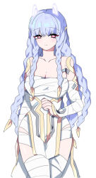  1girl bandages blue_hair breasts bunfoxs2 fire_emblem fire_emblem_heroes heidrun_(fire_emblem) large_breasts light_blue_hair long_braid nintendo pink_eyes solo upper_body 