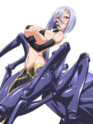  10s 1girl arachne arthropod_girl bad_id bare_shoulders bikini bikini_top_only blush breast_hold breasts carapace cleavage covered_erect_nipples detached_sleeves extra_eyes female_focus grin groin hair_between_eyes hand_on_own_cheek hand_on_own_face insect_girl large_breasts loliconder micro_bikini micro_bikini_top midriff monster_girl monster_musume_no_iru_nichijou multiple_legs navel pelvic_curtain purple_hair rachnera_arachnera red_eyes sharp_teeth shiny_skin short_hair sideboob simple_background skindentation smile solid_eyes solo spider_girl swimsuit taur teeth underboob white_background  rating:Questionable score:68 user:danbooru