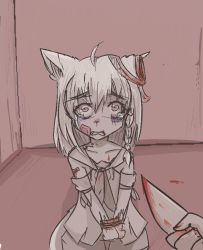  1girl bandages blood crying hololive knife looking_at_viewer pov ryona shirakami_fubuki shxmapan tears virtual_youtuber  rating:Questionable score:8 user:yeeeeeeeeey