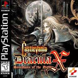 1990s_(style) alucard_(castlevania) castle castlevania:_symphony_of_the_night castlevania_(series) cd_case cover dhampir full_moon game game_console gaming half-human highres kojima_ayami konami moon retro_artstyle undead vampire video_game_cover white_hair 