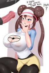  1boy 1girl bestiality black_pantyhose blue_eyes blush breasts brown_hair cleavage creatures_(company) cum double_bun erection female_focus game_freak gen_5_pokemon hair_bun hetero highres horse huge_breasts letterboxed long_hair looking_at_penis nintendo open_mouth pantyhose penis penis_awe pillarboxed pokemon pokemon_bw2 pokephilia precum raglan_sleeves rosa_(pokemon) sana!rpg see-through shirt shorts solo_focus source_request tagme twintails uncensored visor_cap wet wet_clothes wet_shirt yellow_shorts zebstrika 