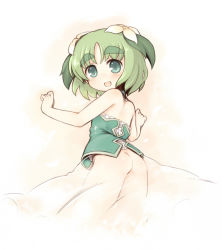 7010 ass back corset dress eyebrows flower green_eyes green_hair hair_flower hair_ornament leaf loli long_skirt looking_back no_panties open_mouth see-through short_hair skirt smile source_request thick_eyebrows rating:Questionable score:22 user:ytldhd