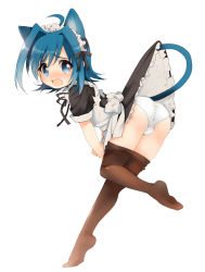  10s 1boy animal_ears ass blue_eyes blue_hair bulge cardfight!!_vanguard cat_ears cat_tail caterpillar_(artist) clothes_pull maid male_focus matching_hair/eyes open_mouth panties pantyhose pantyhose_pull sendou_aichi solo tail trap underwear  rating:Questionable score:78 user:danbooru