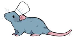 animal animal_focus chef_hat chibi commentary drawing english_commentary from_side full_body grey_fur hat mouse_(animal) no_humans ratatouille spicymochi transparent_background tumblr_username whiskers white_headwear