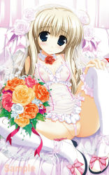  1girl blonde_hair blue_eyes bouquet bridal_veil daikan&#039;yama_sumire dress flower nipples oshiki_hitoshi solo suzunone_seven tagme thighhighs veil wedding_dress  rating:Questionable score:39 user:yyoan