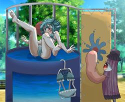  barefoot bikini dunk_tank highres surprised swimsuit tatara_kogasa touhou  rating:Questionable score:1 user:flipflopper