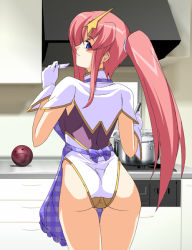  00s 1girl apron ass blue_apron cooking from_behind frown gloves gundam gundam_seed gundam_seed_destiny hair_ornament kitchen long_hair looking_back meer_campbell pink_hair plaid plaid_apron purple_eyes shiikeru solo star_(symbol) star_hair_ornament sunrise_(company) thigh_gap thighs unmoving_pattern white_gloves  rating:Questionable score:18 user:danbooru