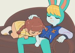  1boy 1girl animal_crossing animal_crossing_new_horizons bottomless brown_hair closed_eyes colored_skin couch fellatio fridge_(artist) furry furry_male furry_with_non-furry hand_on_another&#039;s_head highres interspecies jacket nintendo oral rabbit sasha_(animal_crossing) sitting testicles villager_(animal_crossing) white_skin  rating:Explicit score:134 user:Bearyum