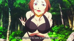  1girl animated anime_screenshot arms_under_breasts bouncing_breasts breasts breasts_squeezed_together curvy day fingernails forest kashiwagi_noriko large_breasts lipstick long_hair looking_at_viewer makeup nature one-piece_swimsuit persona persona_3 persona_3_the_movie seductive_smile smile solo sound subtitled swimsuit tagme talking video wide_hips  rating:Sensitive score:53 user:popotepopote