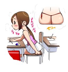 1girl artist_request ass desk flat_chest from_behind highres loli original sitting tagme thong rating:Questionable score:72 user:omorashihentai