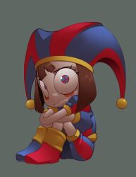  1girl bleedman glitch_productions gloves hat highres jester jester_cap multicolored_eyes pomni_(the_amazing_digital_circus) short_hair the_amazing_digital_circus  rating:Sensitive score:30 user:twilight_jester