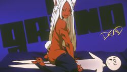  1boy 1girl absurdres animal_ear_fluff animated animated_gif ass boku_no_hero_academia breasts closed_eyes cowgirl_position dark-skinned_female dark_skin fangs feet film_grain flou_(flou_art) grinding highres large_breasts long_hair looking_at_viewer looping_animation mirko muscular muscular_female nipples on_bed purple_background rabbit_ears rabbit_girl rabbit_tail red_eyes sex smile soles straddling tagme teeth thick_thighs thighhighs thighs toeless_legwear vaginal video white_hair  rating:Explicit score:139 user:Miyuki_Lust