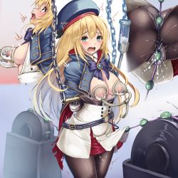  arms_behind_back artoria_caster_(fate) artoria_caster_(second_ascension)_(fate) artoria_pendragon_(fate) bdsm bead_sex_machine belt blonde_hair blue_belt blue_cape blue_headwear bondage bound bound_arms breasts buttons cape double-breasted fate/grand_order fate_(series) green_eyes highres lactation long_hair medium_breasts milking_machine monikano multicolored_cape multicolored_clothes nipples panties panties_under_pantyhose pantyhose predicament_bondage rope_walking sex_machine striped_belt underwear white_panties  rating:Questionable score:146 user:danbooru
