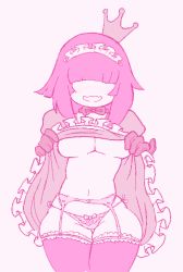  4chan blush breasts candy_contest clothes_lift colored_skin dress dress_lift frilled_dress frills garter_belt large_breasts panties petite pink_hair pink_panties pink_skin princess princess_peep underwear 