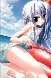1girl absurdres asanagi_no_aquanauts blue_hair highres innertube minazuki_haruka polka_dot shiratama_kanaka solo swim_ring swimsuit water rating:Questionable score:4 user:danbooru