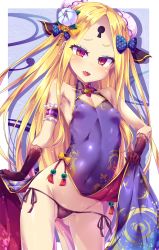 1girl abigail_williams_(fate) alternate_costume arm_garter bare_shoulders black_gloves black_panties blonde_hair blush bow breasts bun_cover cameltoe china_dress chinese_clothes cleft_of_venus covered_erect_nipples covered_navel double_bun dress fate/grand_order fate_(series) flower forehead gloves gluteal_fold hair_bow hair_bun hair_flower hair_ornament keyhole loli long_hair looking_at_viewer open_mouth panties parted_bangs polka_dot red_eyes sharp_teeth side-tie_panties sleeveless slit_pupils small_breasts solo teeth toraishi_666 underwear rating:Questionable score:78 user:danbooru