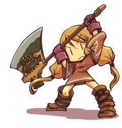  1girl axe blonde_hair boots chibi female_focus final_fantasy final_fantasy_tactics geomancer_(fft) gloves long_hair mmgrkmnk simple_background solo weapon white_background 