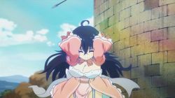  1girl black_hair bouncing_breasts breasts cleavage explosion closed_eyes large_breasts long_hair running  rating:Sensitive score:3 user:Animepsyco