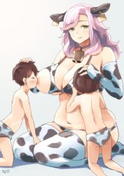  1girl 2boys age_difference breast_sucking breastfeeding breasts breasts_out double_breast_sucking fog727 hetero huge_breasts lactation mature_female multiple_boys nipples shota  rating:Questionable score:174 user:Unnlo
