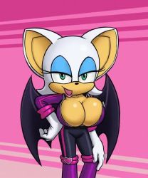  1girl animated bat_(animal) bat_girl bat_wings bodysuit bouncing_breasts breast_expansion breasts cleavage furry furry_female green_eyes half-closed_eyes hand_on_own_hip large_breasts looking_at_viewer mario_grant naughty_face no_humans open_mouth rouge_the_bat skin_tight smile sonic_(series) sonic_prime teasing unzipped video wings zipper zipper_pull_tab 