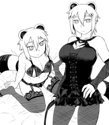 1girl animal_ears araiguma-san bad_id bad_pixiv_id bdsm bra breasts cleavage collage corset detached_sleeves dominatrix expressionless fishnets greyscale lace lace-trimmed_bra lace-trimmed_panties lace_trim large_breasts monochrome nippleless_clothes nipples original panties pantyhose pantyshot raccoon_ears raccoon_tail sitting skirt solo tail thighhighs tsukudani_(coke-buta) underwear underwear_only upskirt wariza whip rating:Questionable score:15 user:danbooru
