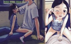  1boy 1girl age_difference amagappa_shoujogun black_hair blush bottomless brother_and_sister copyright_request cum cum_in_pussy feet flat_chest girl_on_top happy_sex hetero highres incest loli no_shoes one_eye_closed penis pussy sex siblings smile socks straddling sweat uncensored vaginal wink  rating:Explicit score:359 user:Loli_guild