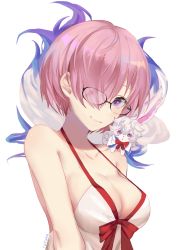 1girl absurdres amedan animal breasts closed_mouth collarbone fate/grand_order fate_(series) fou_(fate) glasses hair_over_one_eye highres looking_at_viewer mash_kyrielight mash_kyrielight_(swimsuit_of_perpetual_summer) medium_breasts official_alternate_costume pink_hair purple_eyes short_hair sideboob smile swimsuit upper_body rating:Sensitive score:11 user:danbooru