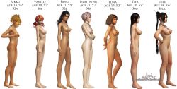  00s 10s 1990s_(style) 3d 6+girls ass black_hair blonde_hair breast_envy breasts brown_hair bust_chart feet female_focus final_fantasy final_fantasy_vii final_fantasy_x final_fantasy_xiii full_body green_eyes large_breasts legs lightning_farron lineup long_hair lulu_(ff10) multiple_girls navel nipples nude oerba_dia_vanille oerba_yun_fang orange_hair pink_hair retro_artstyle rikku_(ff10) simple_background small_breasts square_enix standing tall tifa_lockhart white_background yuna  rating:Explicit score:151 user:KingJCT7