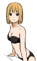  1girl bikini blush breasts cleavage looking_at_viewer medium_breasts simple_background solo swimsuit tamako_market tokiwa_midori tsukkun white_background 