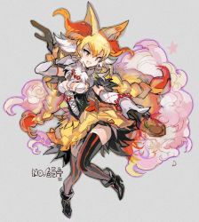  1girl animal_ear_fluff animal_ears ankle_boots black_thighhighs blonde_hair boots bracelet braid braixen breasts bubble_skirt commentary_request corset creatures_(company) elbow_gloves fang fox_ears fox_tail full_body game_freak gen_6_pokemon gloves high_heel_boots high_heels jewelry kantarou_(8kan) long_hair medium_breasts multicolored_hair necklace nintendo open_mouth pearl_necklace personification pokedex_number pokemon red_eyes skirt solo staff striped_clothes striped_thighhighs tail thighhighs twin_braids two-tone_hair very_long_hair white_gloves white_hair  rating:Sensitive score:13 user:danbooru