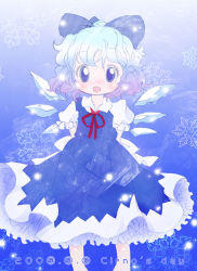  1girl blue_eyes blue_hair child cirno fairy female_focus gradient_background highres ice ice_wings solo standing touhou wings zatsuni  rating:Sensitive score:2 user:The_Major